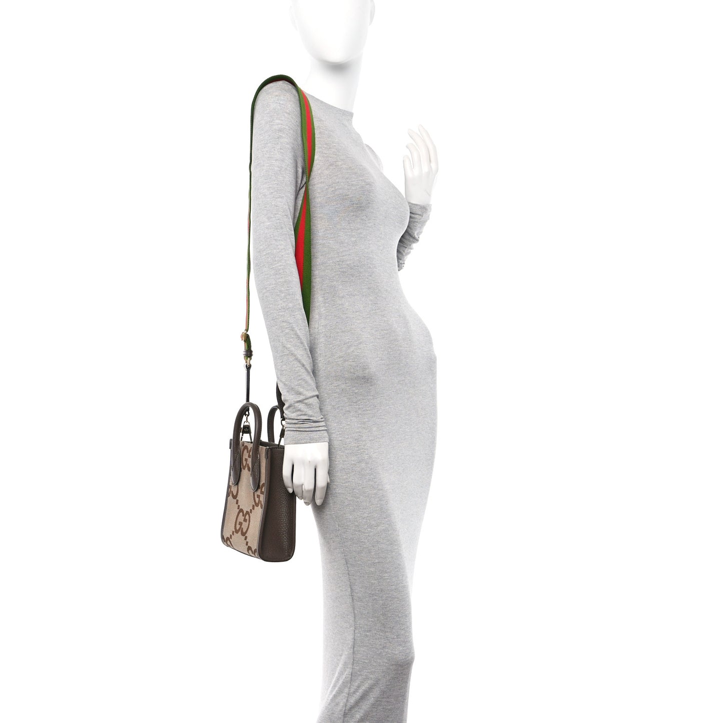 Monogram Jumbo GG Textured Dollar Calfskin Web Mini Vertical Tote Camel Ebony New Acero