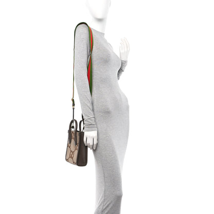 Gucci Monogram Jumbo GG Textured Dollar Calfskin Web Mini Vertical Tote Camel Ebony New Acero 2 of 10