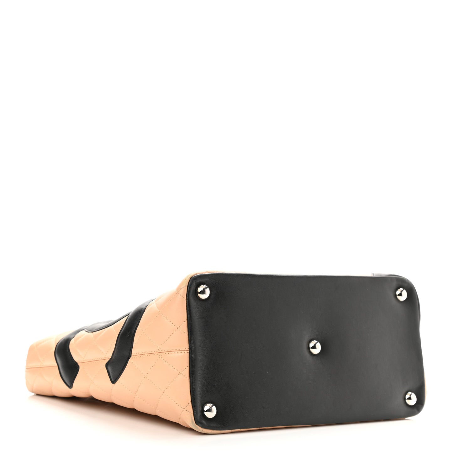 Calfskin Quilted Large Cambon Tote Beige Black