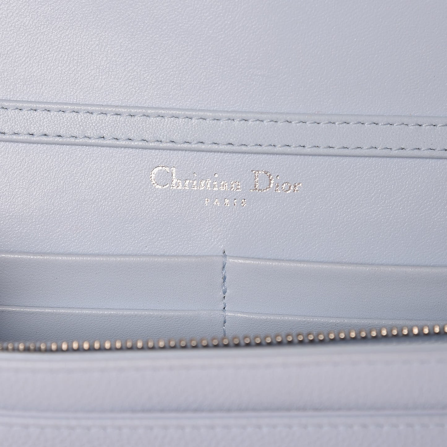 Grained Calfskin Diorama Wallet on Chain Pouch Light Blue