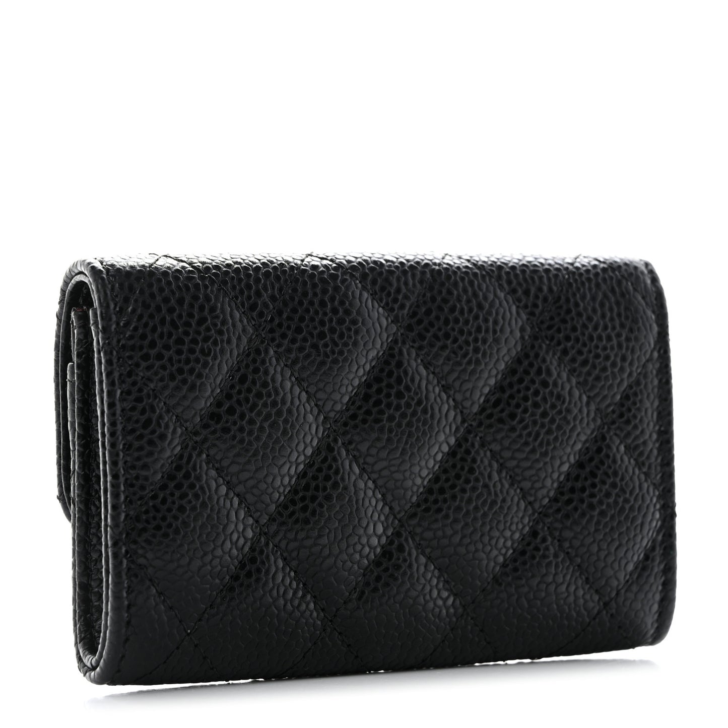 Caviar Quilted Flap Card Holder Wallet Black
