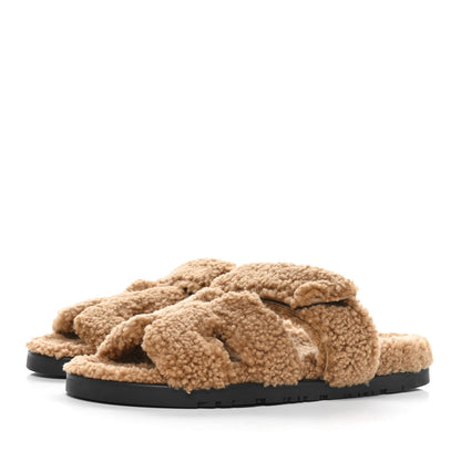 Hermes Woolskin Womens Chypre Sandals 38.5 Beige Argile 3 of 8