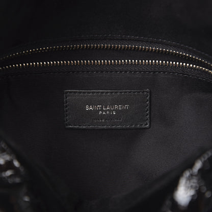 Saint Laurent Shiny Calfskin Quilted Medium Loulou Puffer Monogram Chain Satchel Black 6 of 10