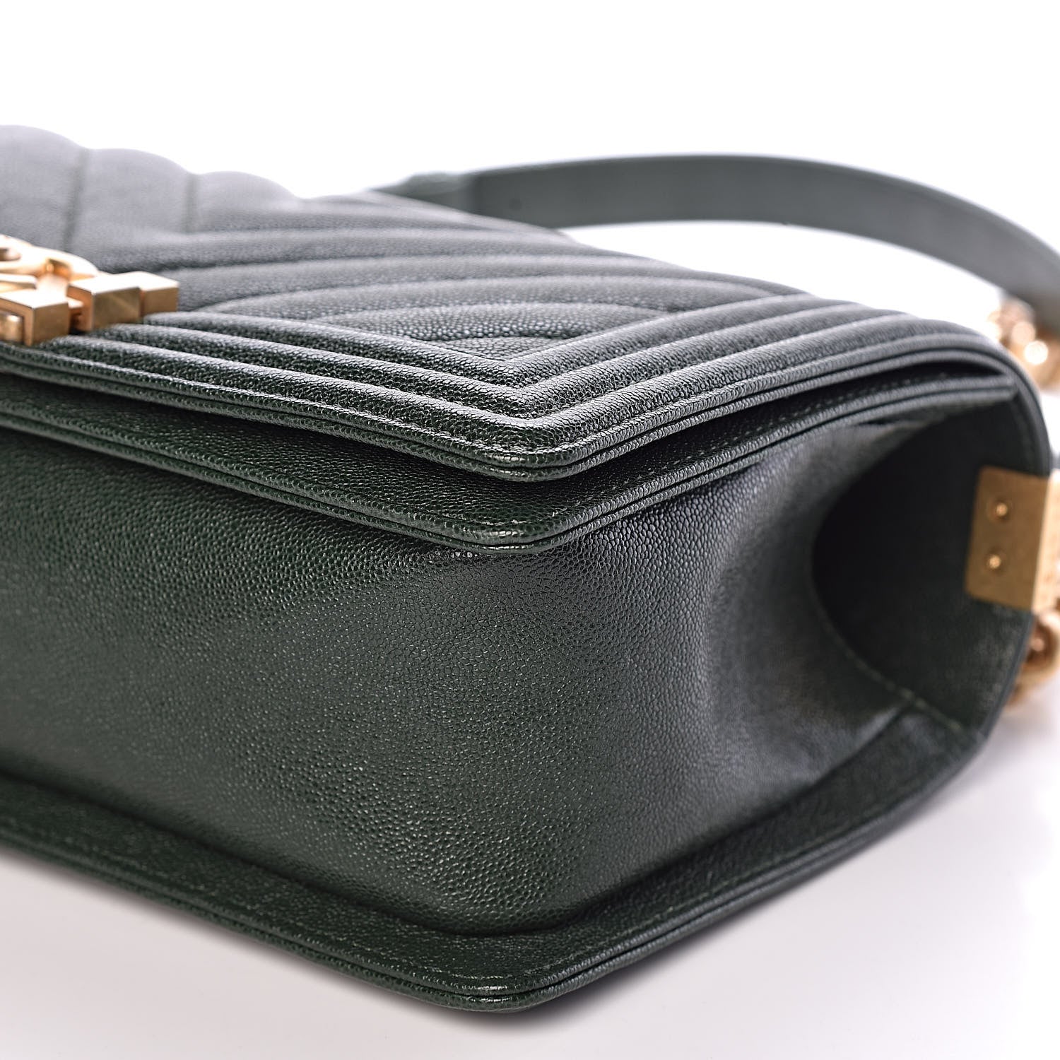 Chanel Caviar Chevron Quilted Medium Boy Flap Dark Green 6 of 10
