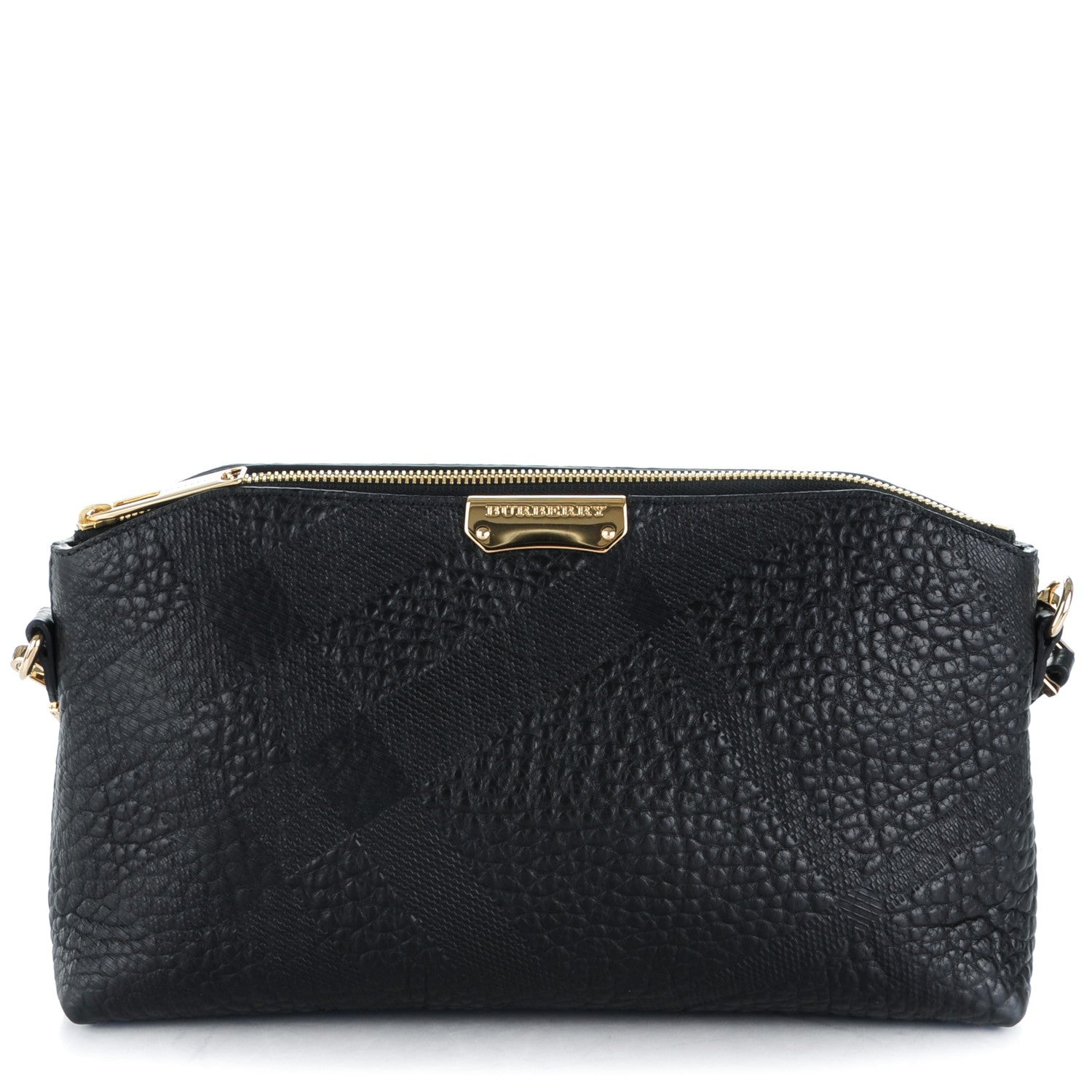 Burberry Signature Grain Calfskin Check Embossed Small Chichester Crossbody Clutch Bag Black 1 of 8