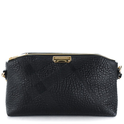 Burberry Signature Grain Calfskin Check Embossed Small Chichester Crossbody Clutch Bag Black 1 of 8