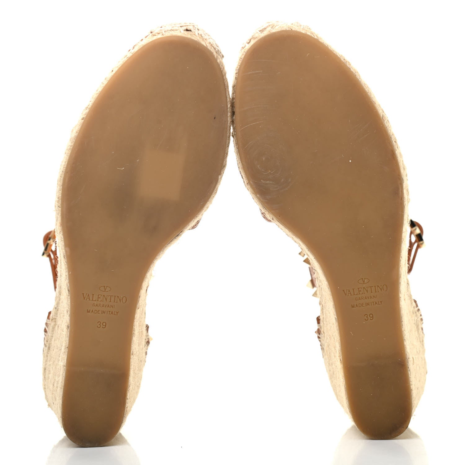 Valentino Garavani Grained Calfskin Rockstud Ankle Wrap Espadrille 15/85mm Wedges 39 Light Cuir 5 of 9