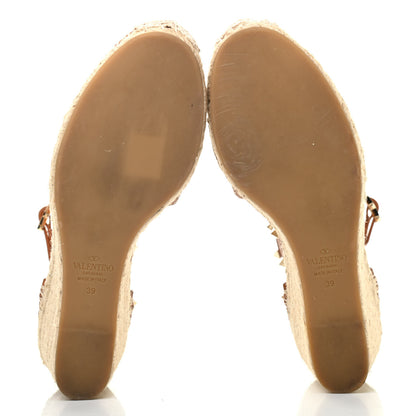Valentino Garavani Grained Calfskin Rockstud Ankle Wrap Espadrille 15/85mm Wedges 39 Light Cuir 5 of 9