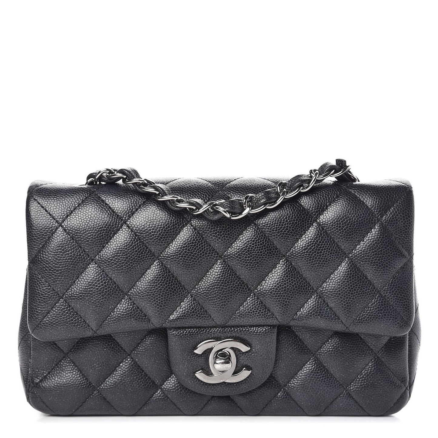 Iridescent Caviar Quilted Mini Rectangular Flap Black