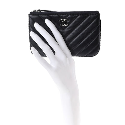 Chanel Lambskin Chevron Quilted Studded Small Cosmetic Case Dark Navy 2 of 7