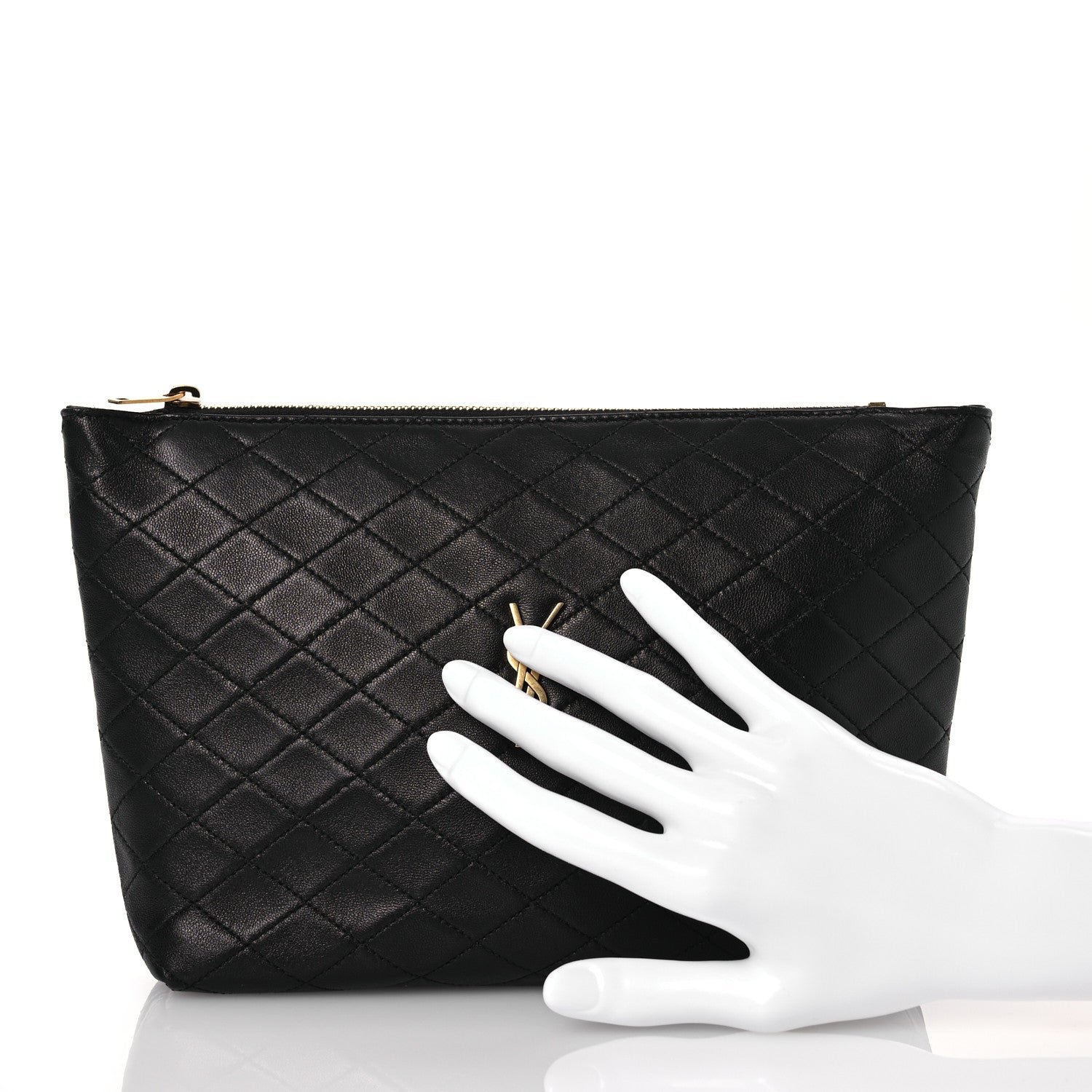 Saint Laurent Lambskin Quilted Gaby Cosmetic Pouch Black 2 of 10