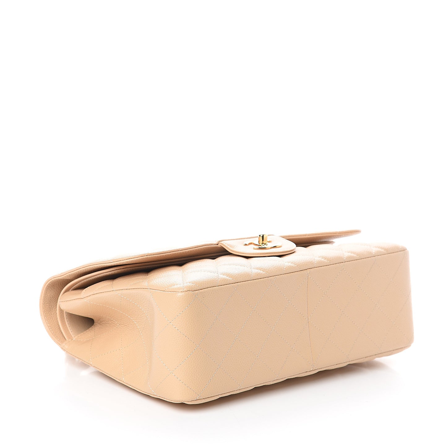 Caviar Quilted Jumbo Double Flap Beige Clair