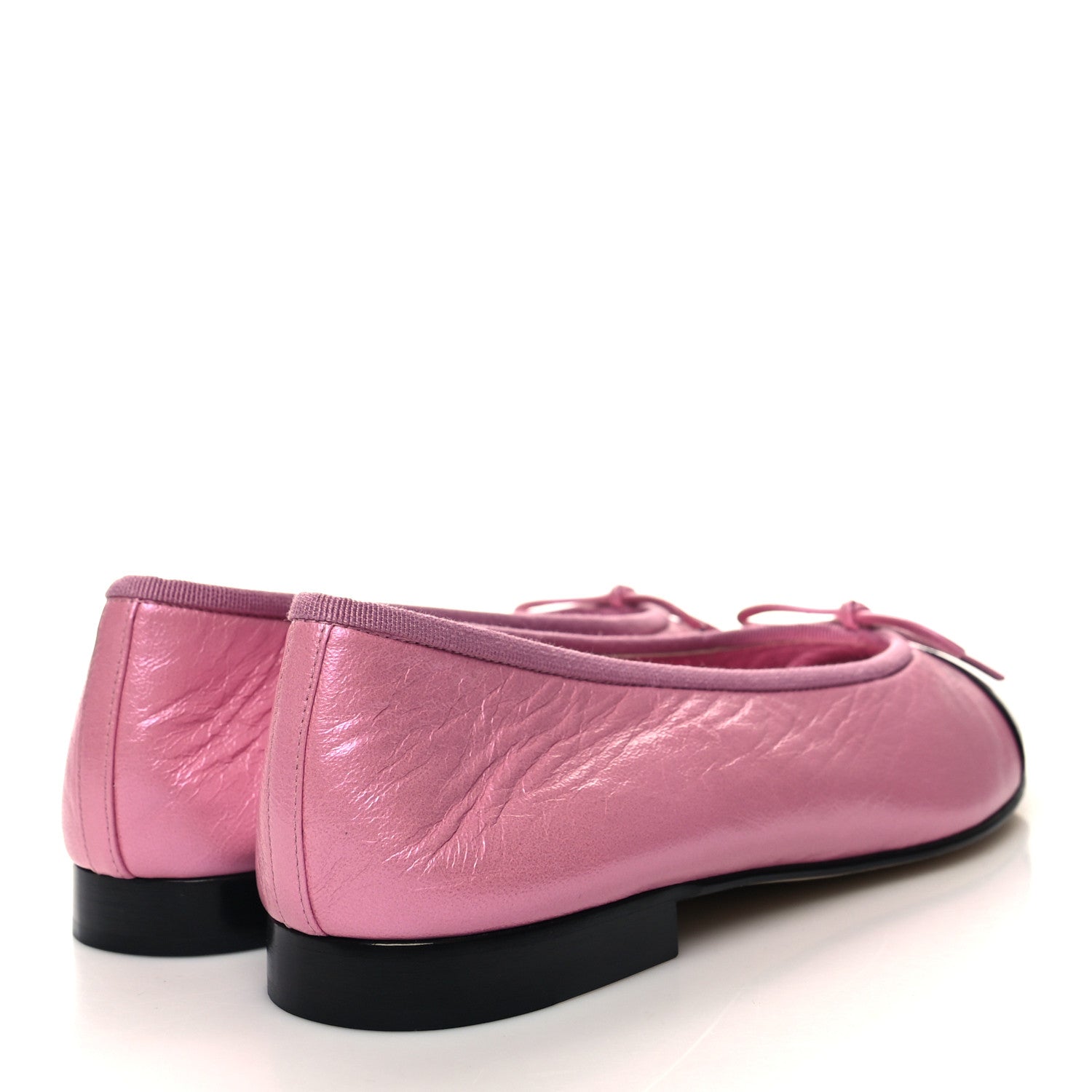 Chanel Laminated Crumpled Lambskin Cap Toe CC Ballerina Flats 39.5 Pink Black 4 of 10