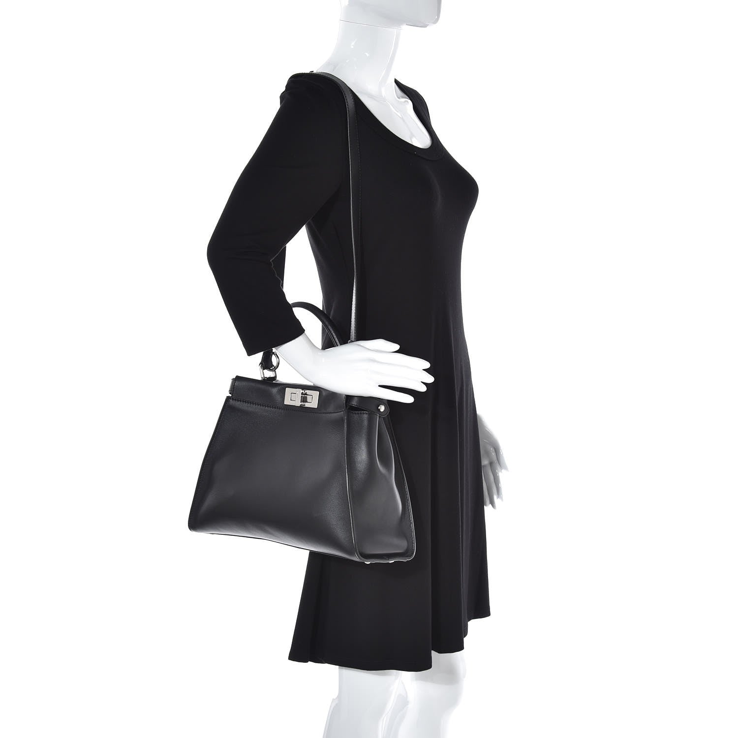 Fendi Vitello Seta Python Crocodile Monster Eyes Medium Peekaboo Iconic Satchel Black Girasole 2 of 7