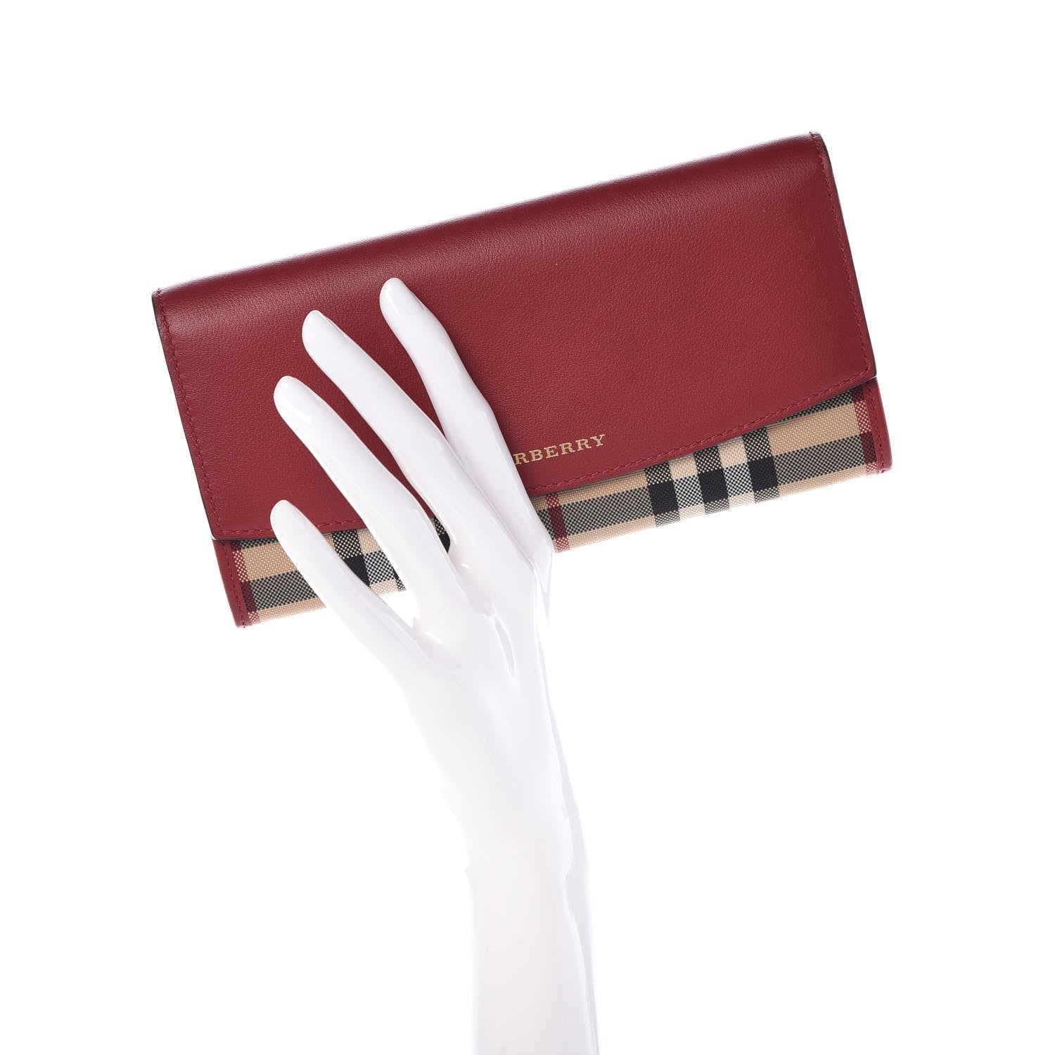 Burberry Calfskin House Check Continental Wallet Red 2 of 7