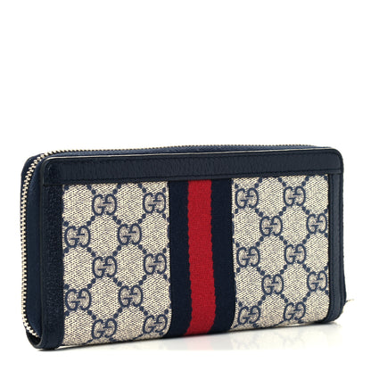 Gucci GG Supreme Monogram Textured Dollar Calfskin Web Ophidia Zip Around Wallet Beige Blue 3 of 9
