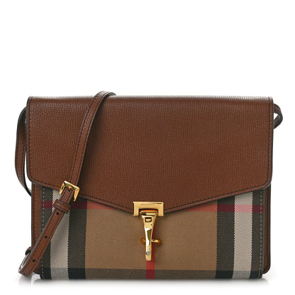 Burberry Derby Calfskin House Check Small Macken Crossbody Bag Tan 1 of 9