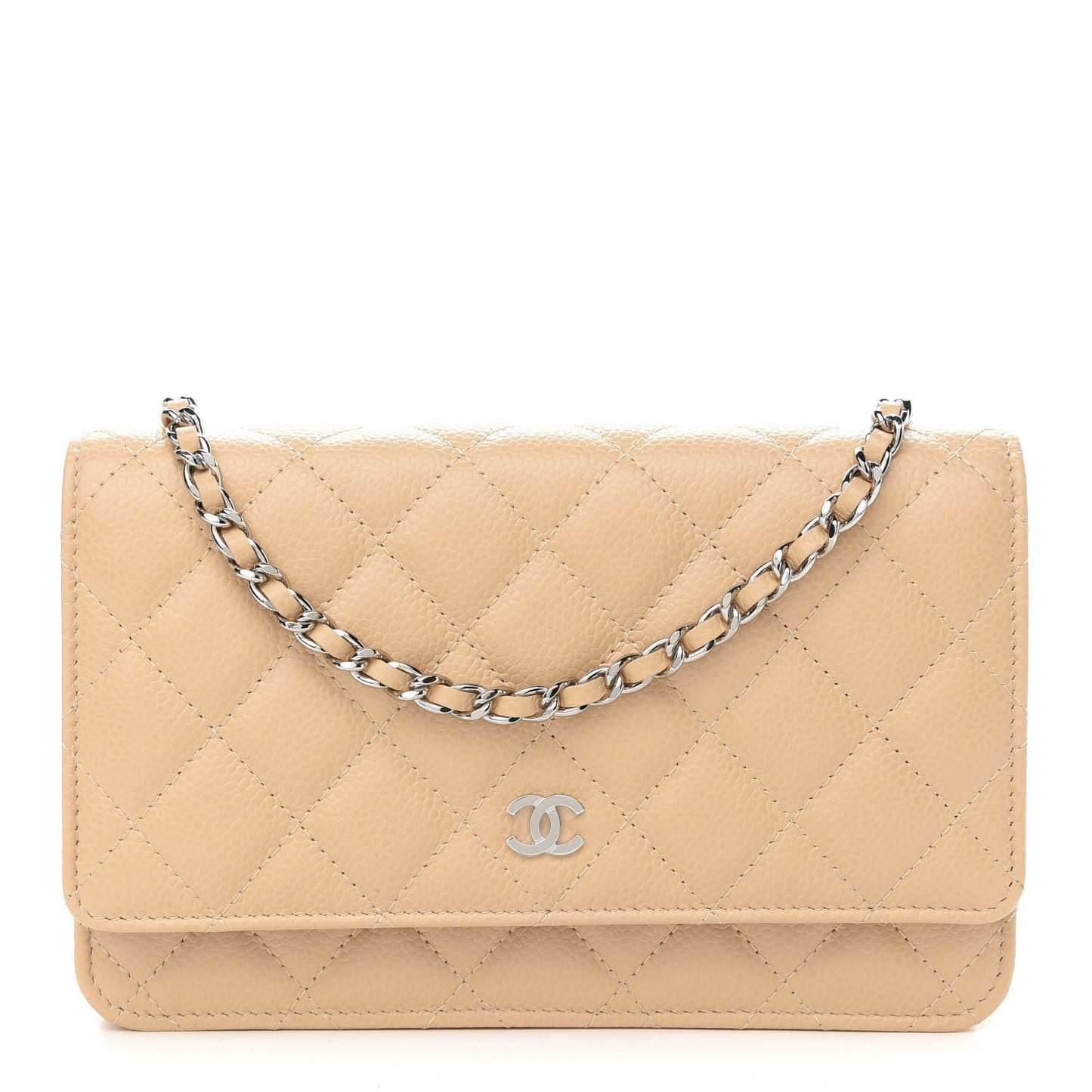 Caviar Quilted Wallet On Chain WOC Beige
