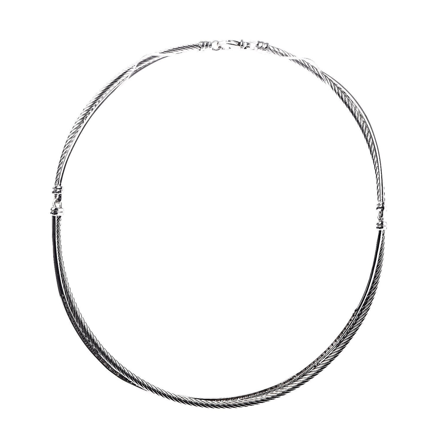 Sterling Silver 14K White Gold Diamond Crossover Collar Necklace