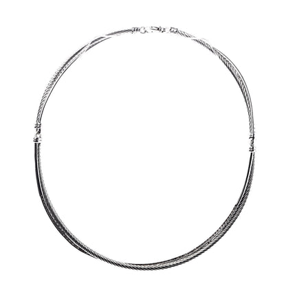David Yurman Sterling Silver 14K White Gold Diamond Crossover Collar Necklace 1 of 4