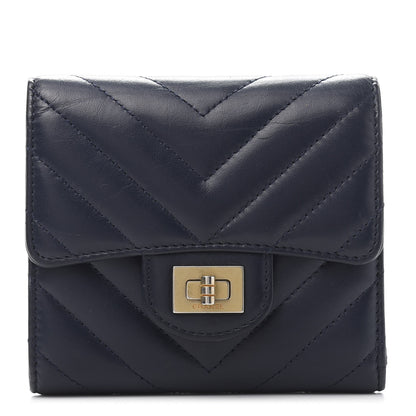 Chanel Calfskin Chevron Quilted 2.55 Reissue Compact Flap Wallet Dark Blue 1 of 9