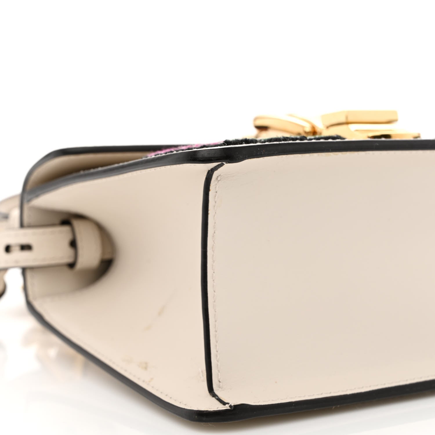 Gucci Calfskin Embroidered Mini Sylvie Top Handle Bag White 9 of 14