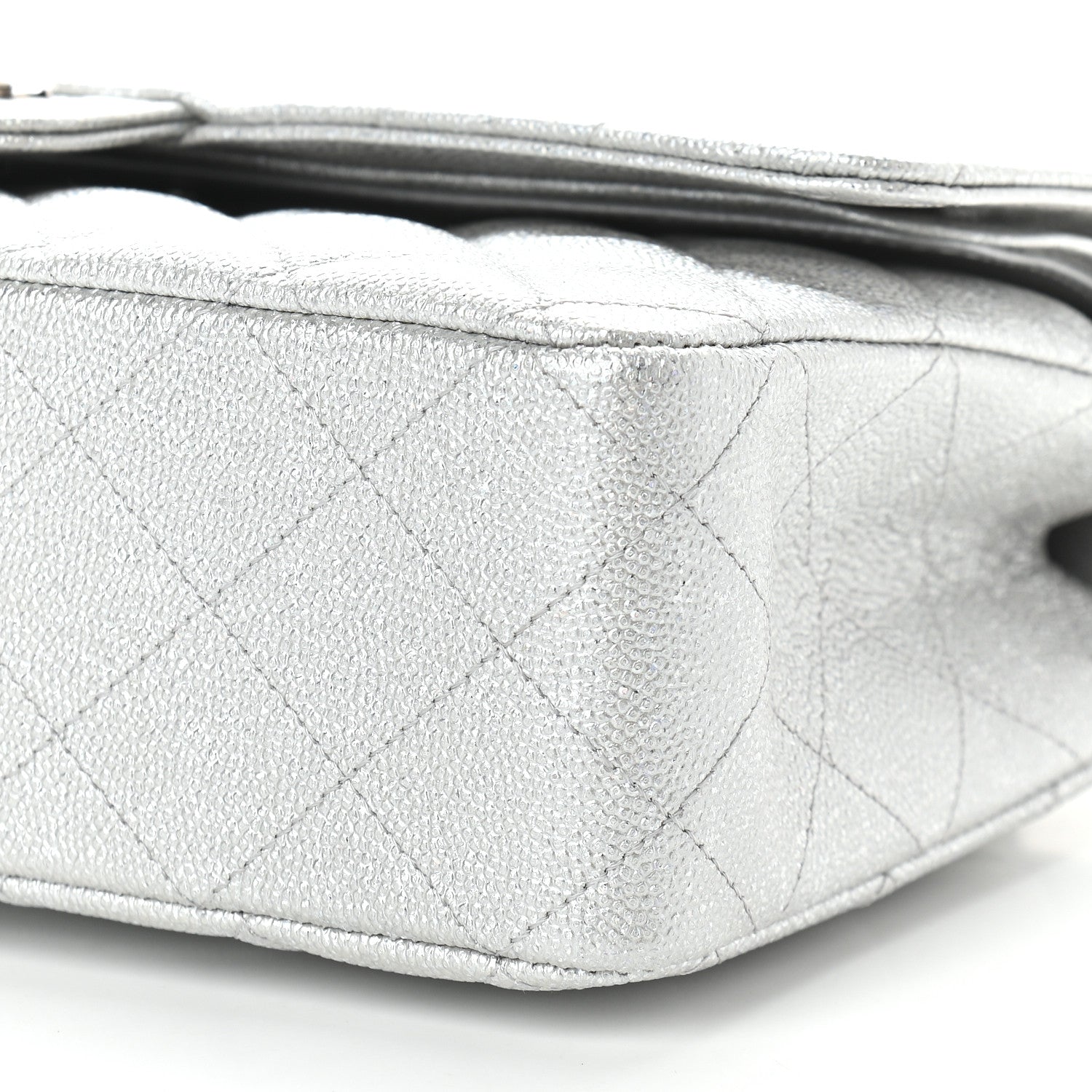 Chanel Glittered Metallic Caviar Quilted Medium Double Flap Silver 9 of 9