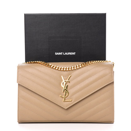 Saint Laurent Grain De Poudre Matelasse Chevron Monogram Chain Wallet Deep Beige 10 of 10