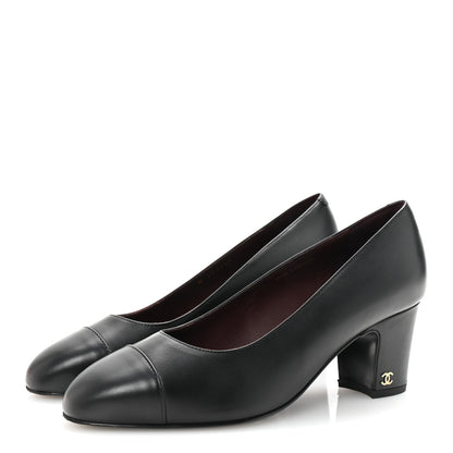 Chanel Lambskin Cap Toe CC Uniform Pumps 38 Black 4 of 9