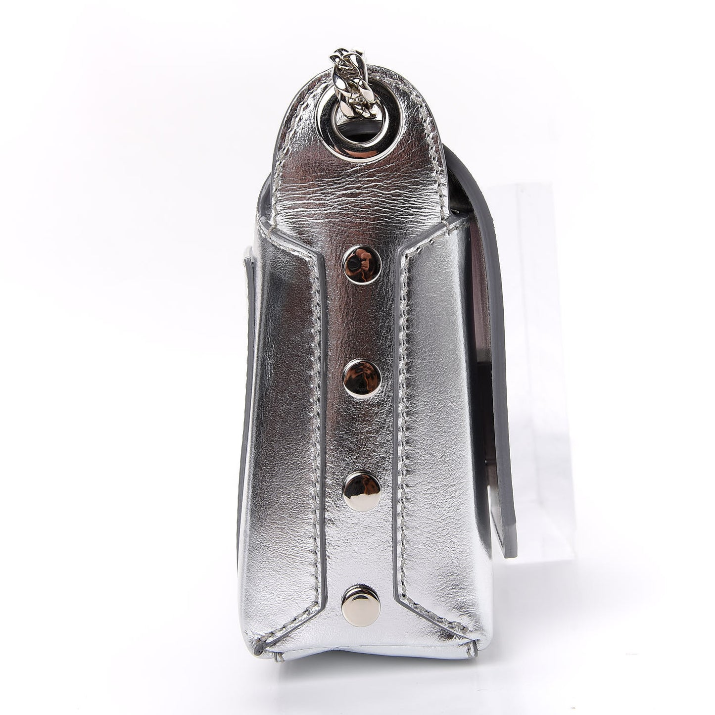 Metallic Calfskin Lockett Petite Shoulder Bag Silver