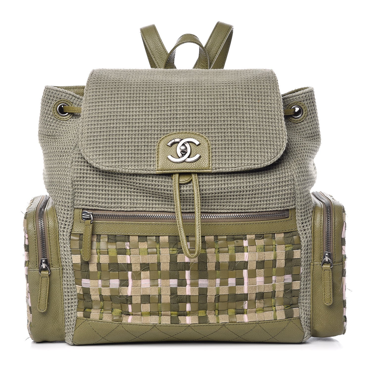 Chanel Tweed Canvas Cuba Pocket Backpack Khaki 1 of 12