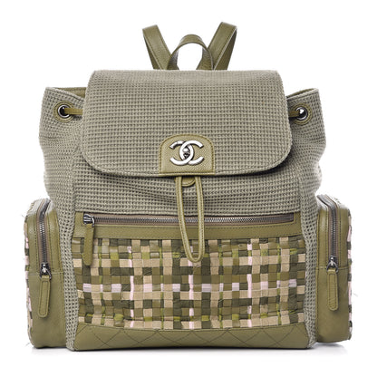Chanel Tweed Canvas Cuba Pocket Backpack Khaki 1 of 12