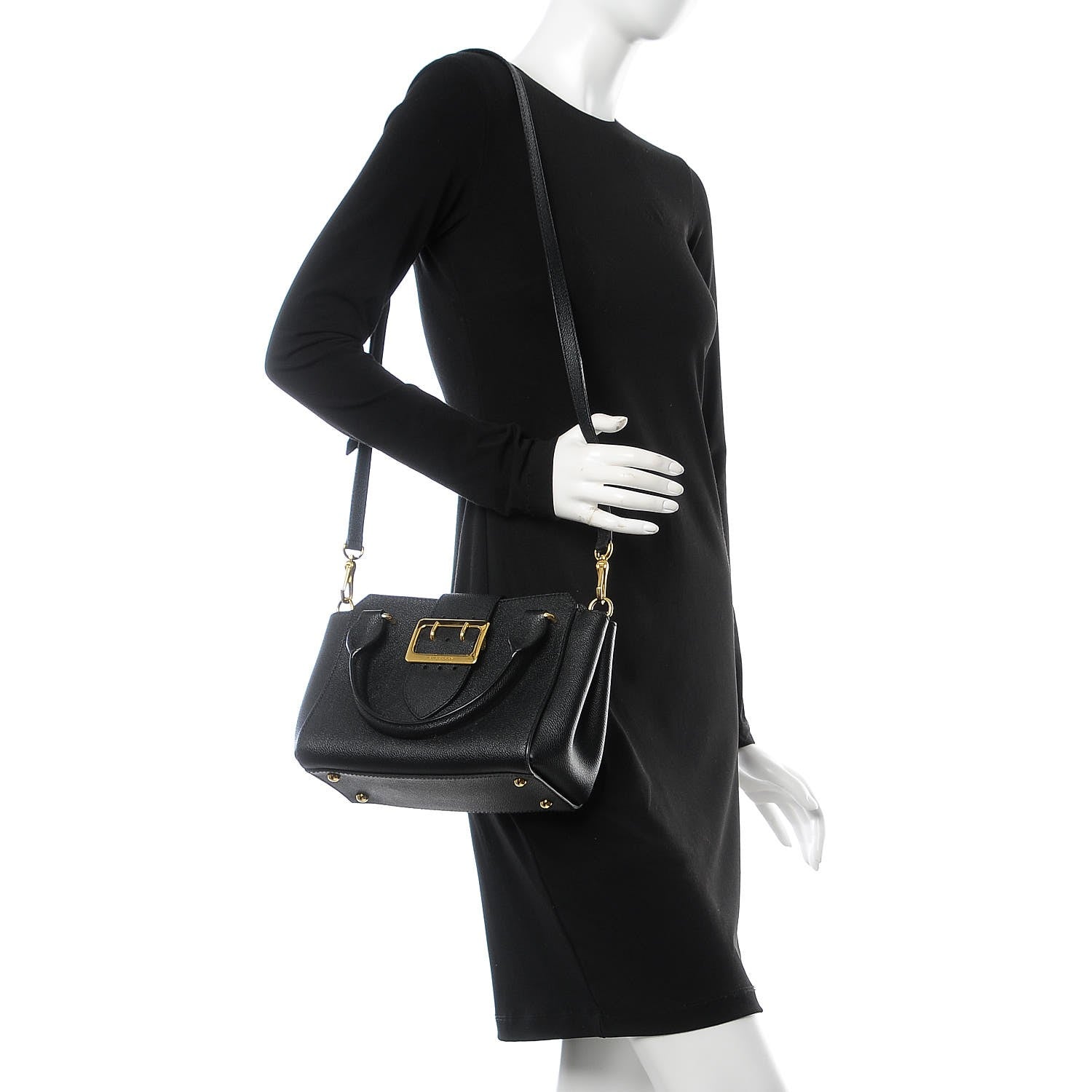 Burberry Soft Grain Calfskin Small Buckle Tote Black 2 of 9