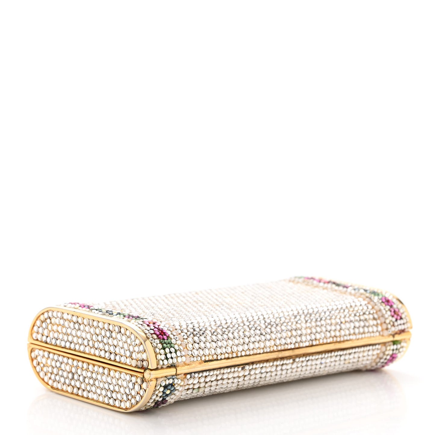 Swarovski Crystal Pearl Floral Minaudiere Clutch Gold Multicolor