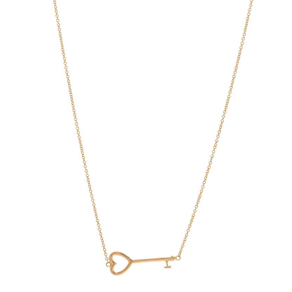 Tiffany 18K Yellow Gold Heart Key Pendant Necklace 1 of 4