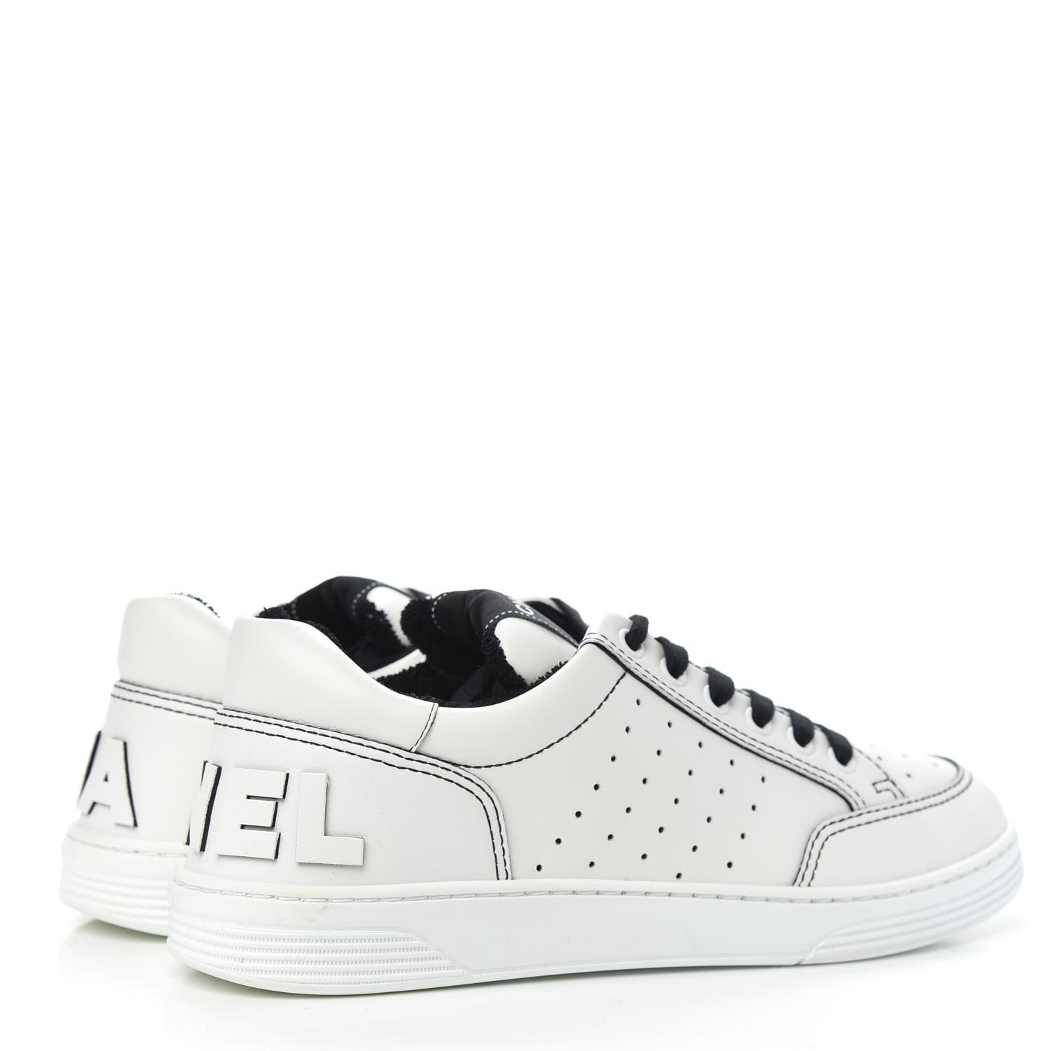 Chanel Calfskin Womens Logo Sneakers 39.5 White Black 4 of 9