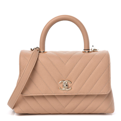 Chanel Caviar Chevron Quilted Mini Coco Handle Flap Beige 1 of 10