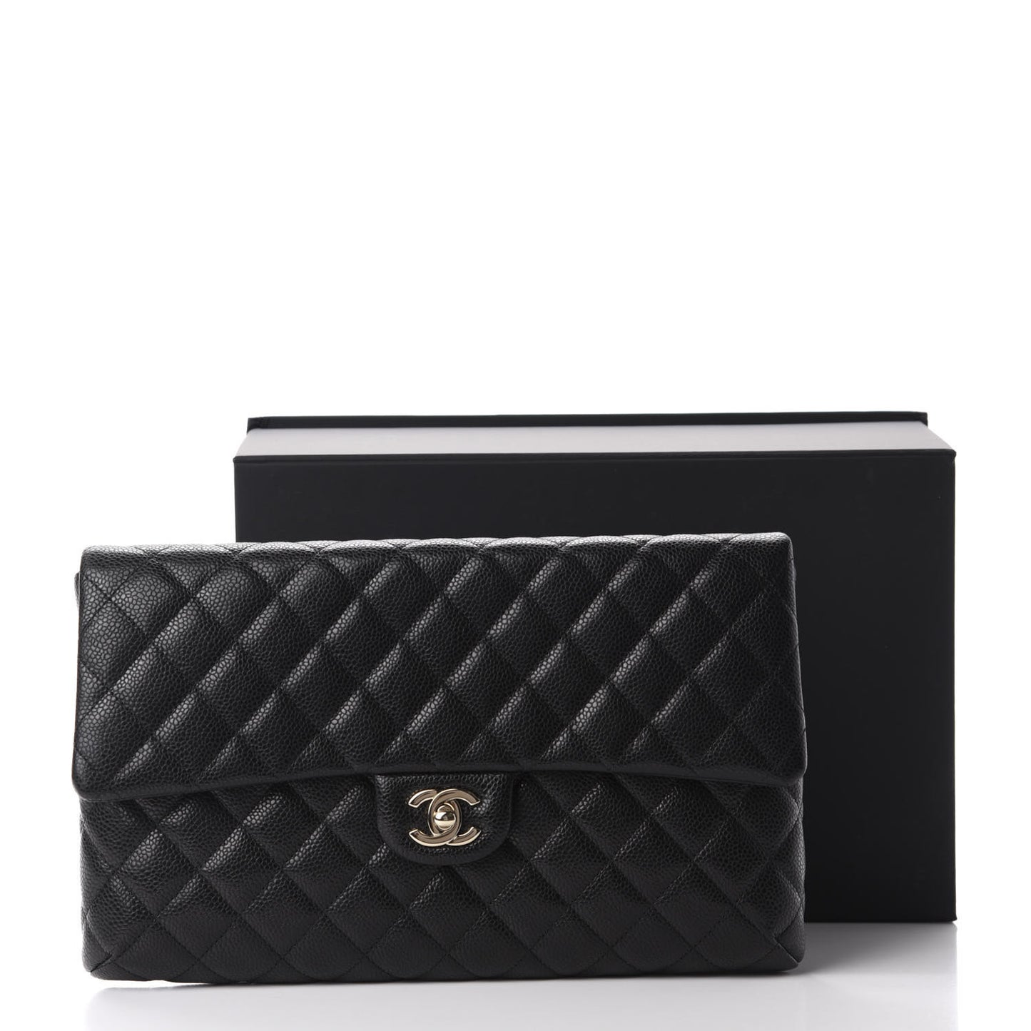 Caviar Quilted Flap Clutch Black