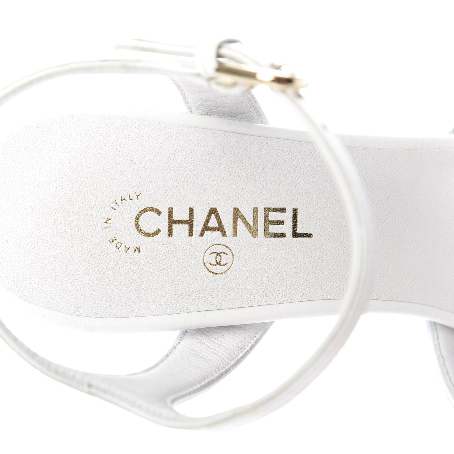 CHANELCalfskin Crocodile Embossed Sandals 36 White