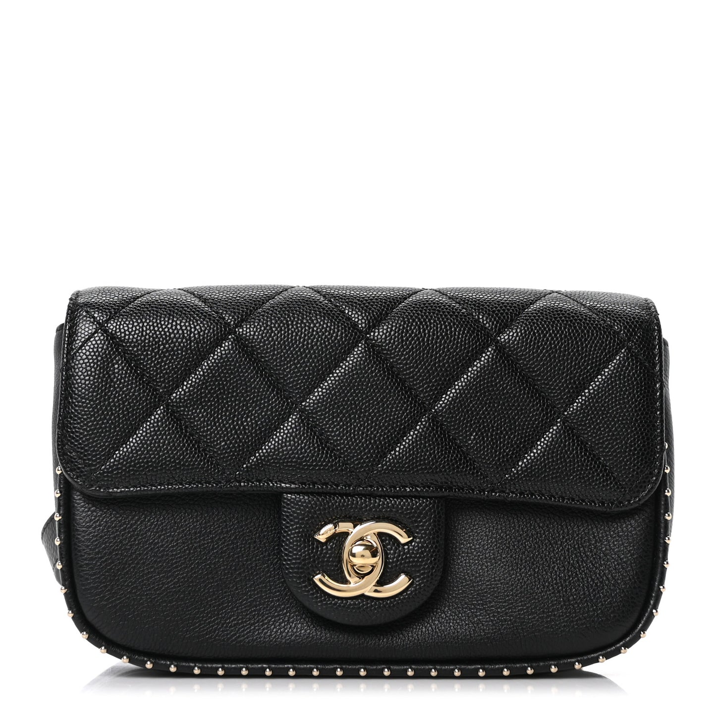 Caviar Quilted Studded Flap Waist Bag Black