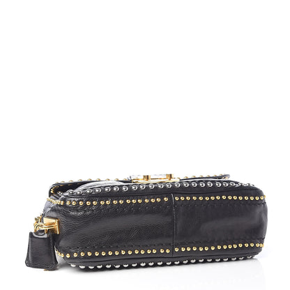 Prada Glace Calf Studded Pushlock Chain Shoulder Bag Black 4 of 10