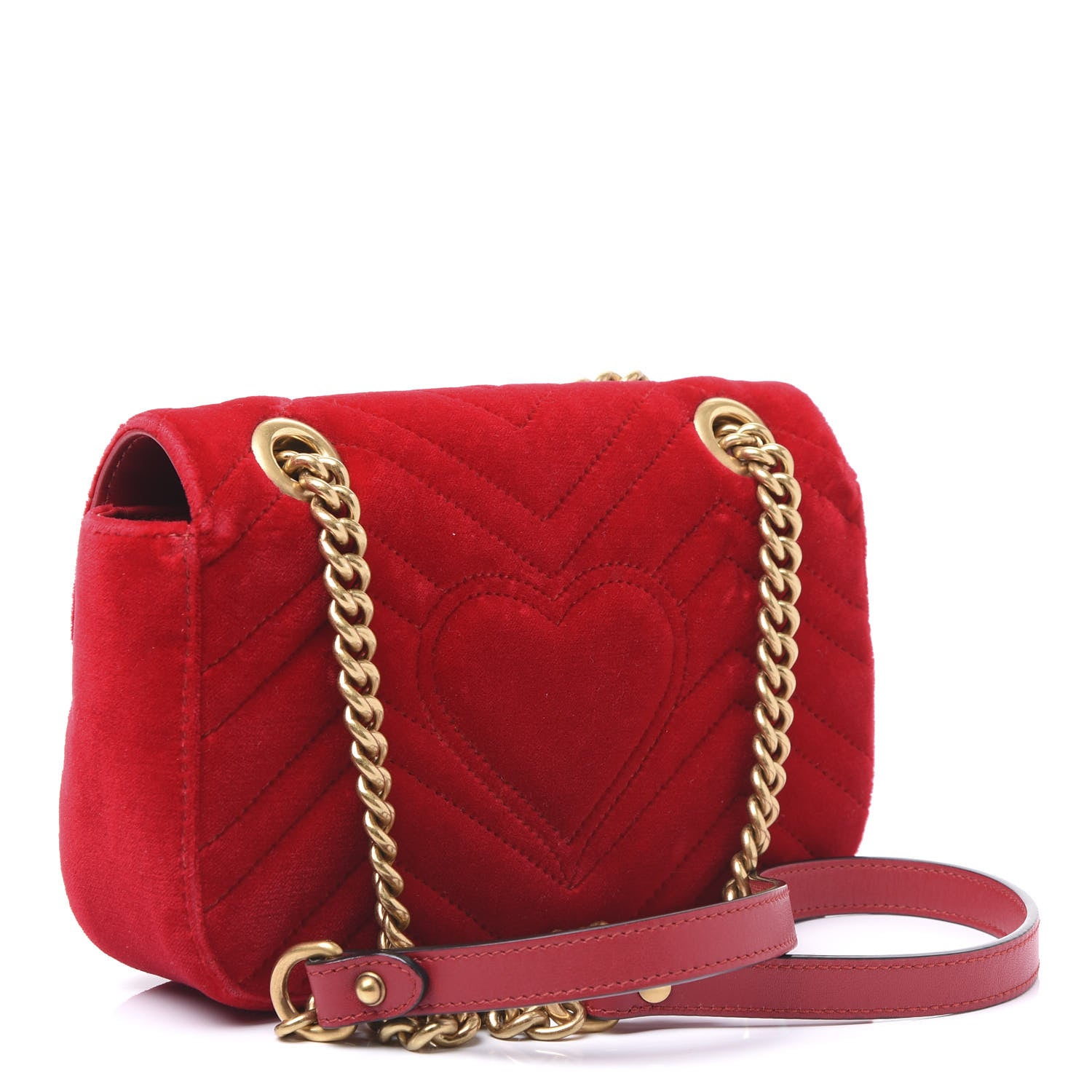 Gucci Velvet Matelasse Mini GG Marmont Shoulder Bag Hibiscus Red 2 of 10