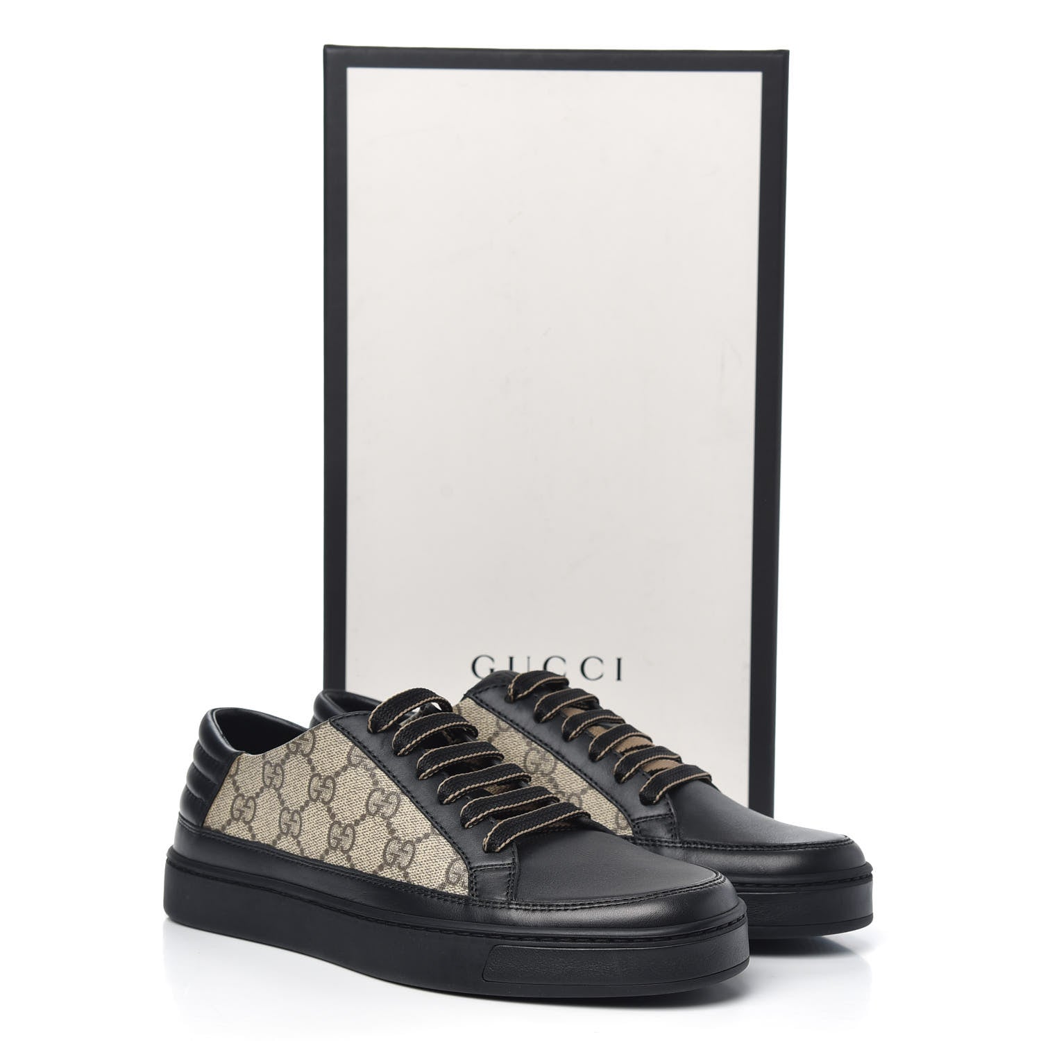 Gucci GG Supreme Monogram Mens Low Top Sneakers 4.5 Black Beige Ebony 8 of 8