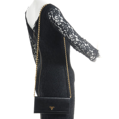 Prada Saffiano Metal Oro Chain Wallet Nero Black 2 of 10