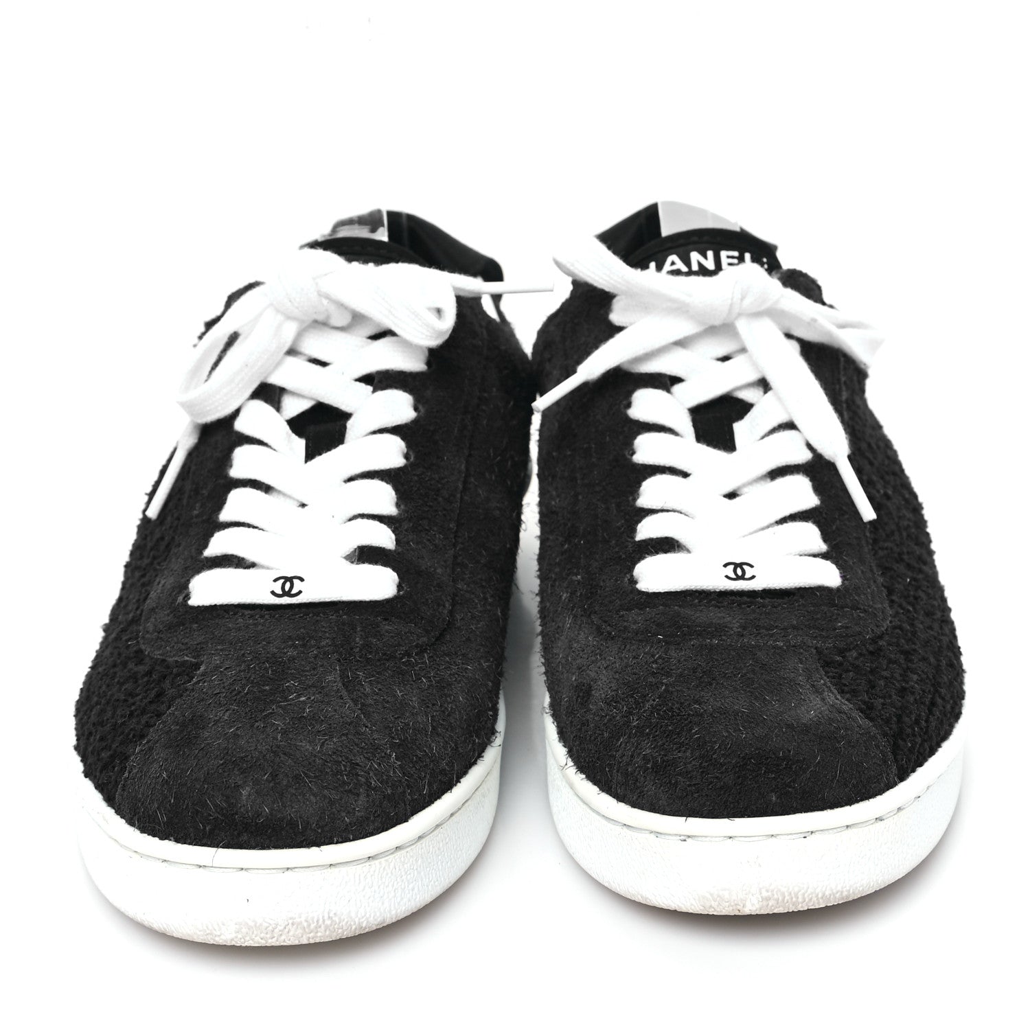 Chanel Tweed Suede Womens Sneakers 36.5 Navy 2 of 8