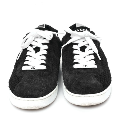 Chanel Tweed Suede Womens Sneakers 36.5 Navy 2 of 8