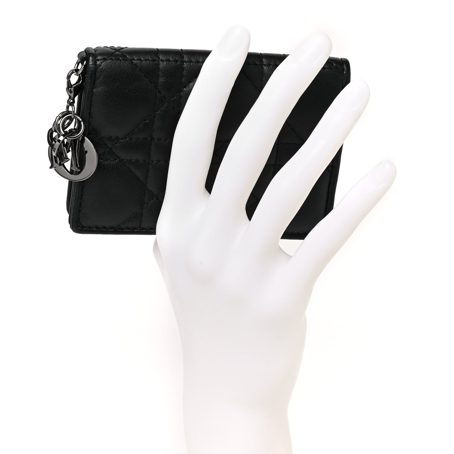 Lambskin Cannage Small Lady Dior Flap Card Holder Black