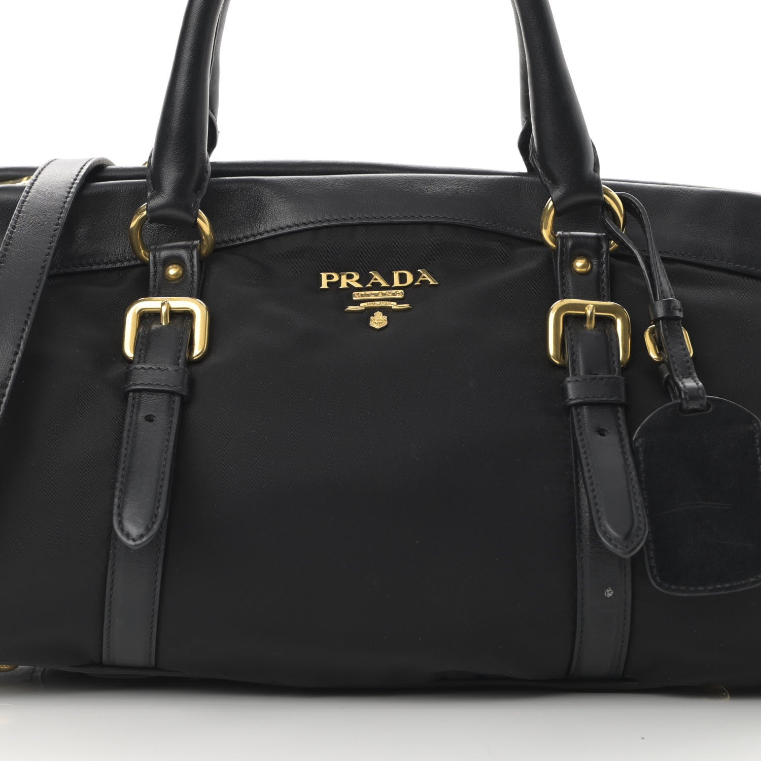 Prada Nylon Tessuto Soft Calfskin Small Shopping Satchel Black 7 of 14