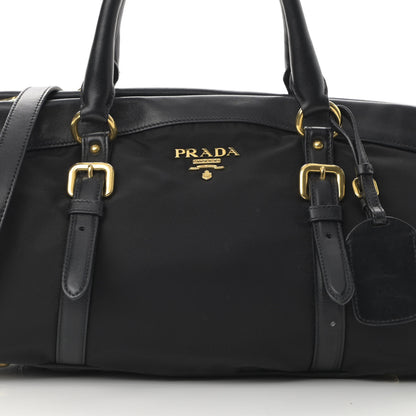 Prada Nylon Tessuto Soft Calfskin Small Shopping Satchel Black 7 of 14