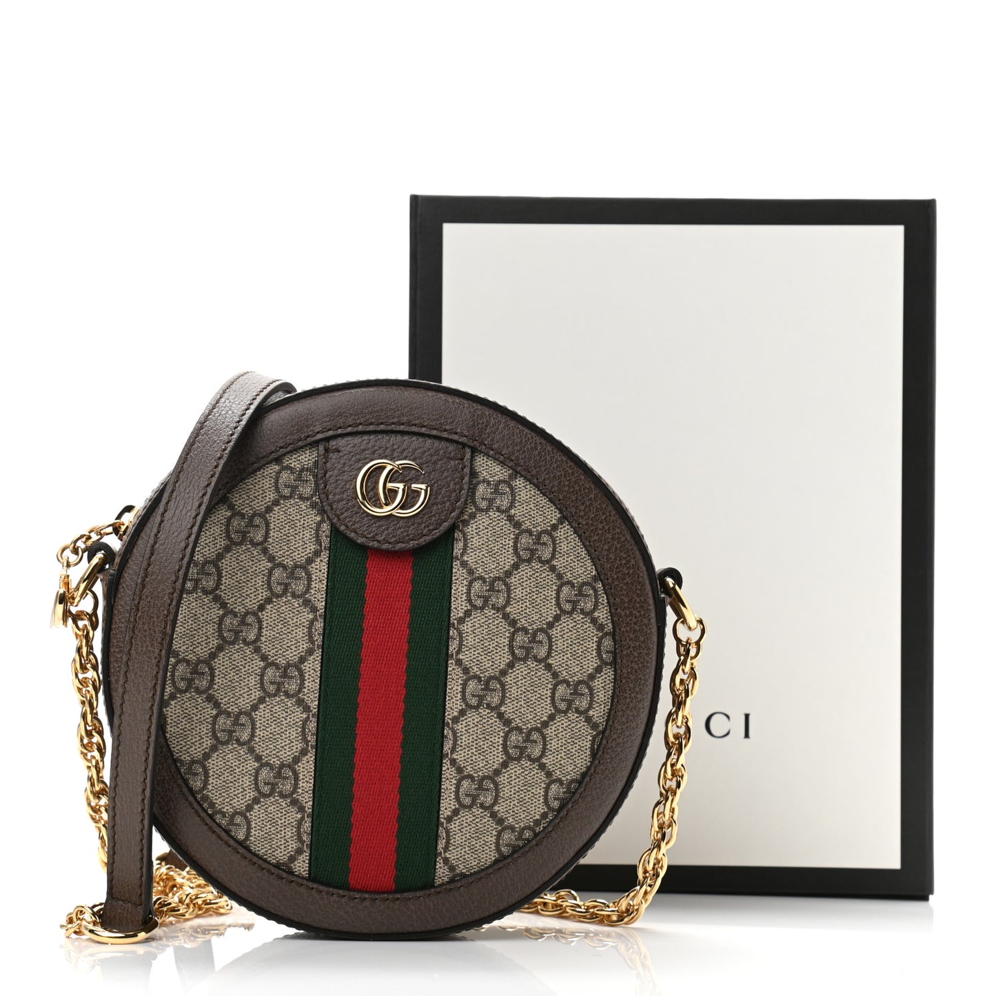 GG Supreme Monogram Web Mini Ophidia Round Shoulder Bag Brown